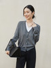 灰色 V 领针织开衫女 秋冬季薄款简约气质 单排扣外搭短款毛衣外套 商品缩略图0