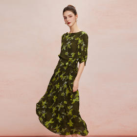 QF8E4斯尔丽25新款法式浪漫印花上身宽松下身包裹式挡小肚腩显高连衣裙