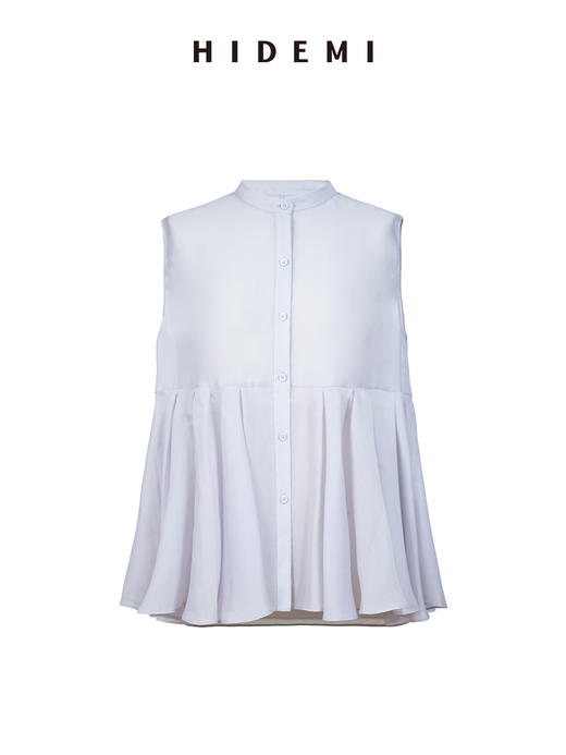 HIDEMI云雾紫极简设计感圆领纽扣褶皱拼接清透感背心上衣 商品图6