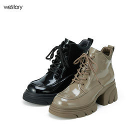 WESTORY2023年冬季新款系带厚底乐福鞋潮酷百搭亮面短靴时装靴女S23DS83581