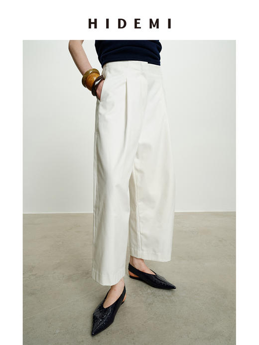 HIDEMI复合立体感廓形压褶微茧型西装裤阔腿裤九分裤 商品图2