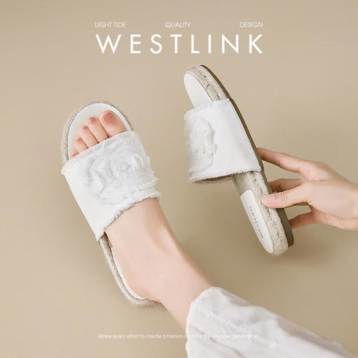 西遇平底凉拖女夏季外穿新款凉鞋民族风法式白色草编渔夫拖鞋V0056886 商品图1