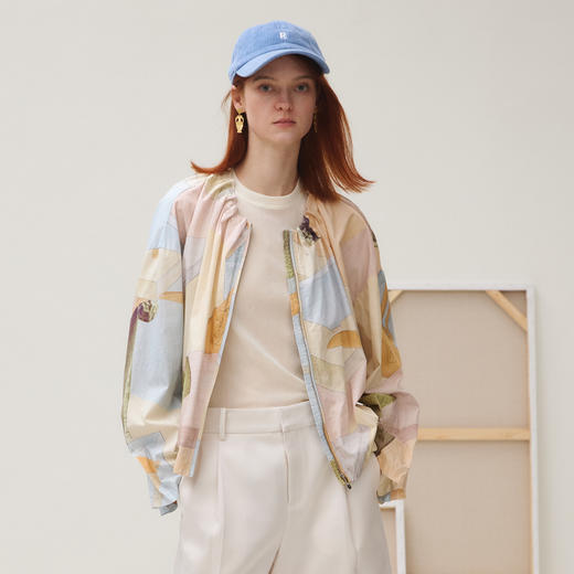 谜底短外套长袖女2025秋新品复古主题印花花苞廓形松弛253MW1039 商品图0