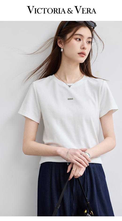 珞炫/LOFTSHINE   VICTORIA&VERA夏季“3秒瞬凉”定制银标纯色简约百搭宽松多色短袖T恤 商品图0
