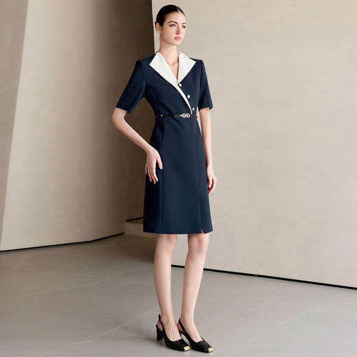 IWY/气质拼接领短袖西装连衣裙女高级感珠宝设计师工作服酒店接待正装25Q770 商品图3