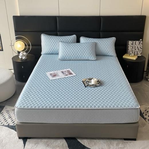 🌸【凉席界的“爱马仕”-床笠款-005】进口凉感丝夏季乳胶凉席套装，柔软舒适型强🌟，凉感亲肤不沾肤整张乳胶久睡不变形 ✅ 进口A类凉感丝 、【填充物】高品质整张3A乳胶（5mm） 商品图5