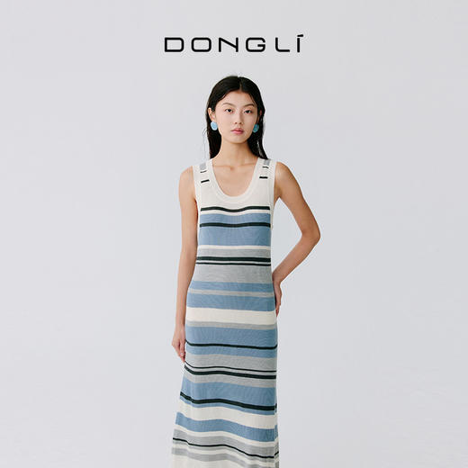 东黎 • 温柔的海风 远洋航海家 桑蚕丝山羊绒女士精纺彩条连衣裙 5202 商品图4