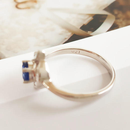 【天然正品】A货翡翠PT900铂金镶钻镶天然近50分矢车菊蓝宝石戒指14.5号（戒圈可改）女士现售价：2380！160525NJM62 商品图6