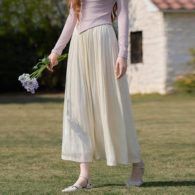 新中式流光纱绸大裙摆轻熟半身裙女夏季高腰垂感纱裙半裙V0050801