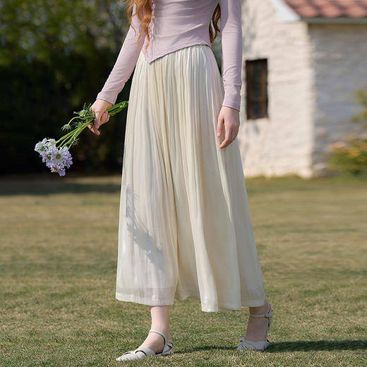 新中式流光纱绸大裙摆轻熟半身裙女夏季高腰垂感纱裙半裙V0050801 商品图0