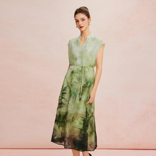 QF8E1斯尔丽25夏季新款商场同款定位写意印花优雅欧范搭配腰带连衣裙 商品图7