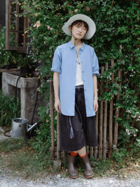 步履不停/5B11255C/卷边短袖衬衫