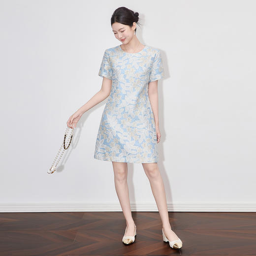 「高货wl」全新升级【铂金会员293/天猫399/差价106】(00432)洛诗琳小香风重工浮雕提花连衣裙2025夏季精致优雅A字裙女 商品图0