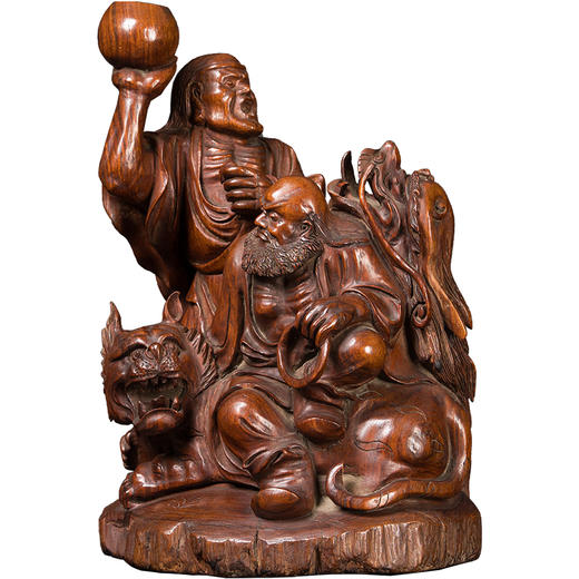 二十世纪	黄花梨木雕降龙伏虎罗汉摆件 商品图5