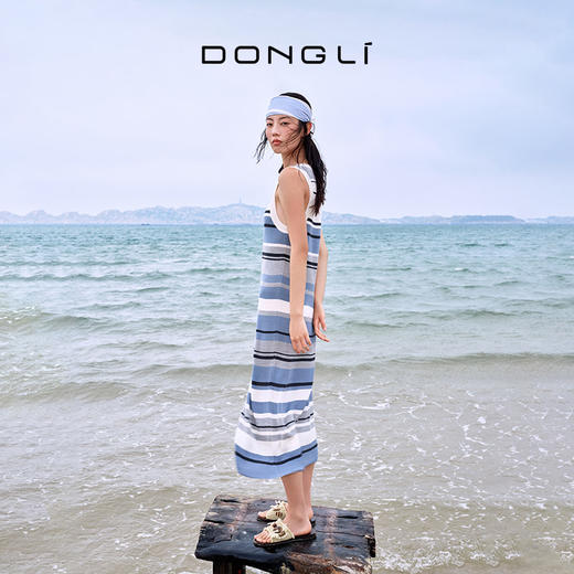 东黎 • 温柔的海风 远洋航海家 桑蚕丝山羊绒女士精纺彩条连衣裙 5202 商品图0