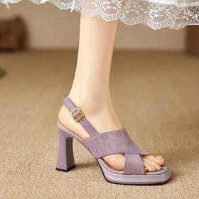 【预售5天】夏季高级感黑色气质粗跟磨砂防水台高跟凉鞋女MWLR&W2446-2