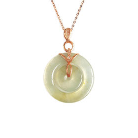 【天然正品】A货翡翠AU750玫瑰金镶钻镶天然冰种双平安扣翡翠吊坠项链34.1*23.4*2.8MM（皆取最大值）女士现售价：2480！280325AH68