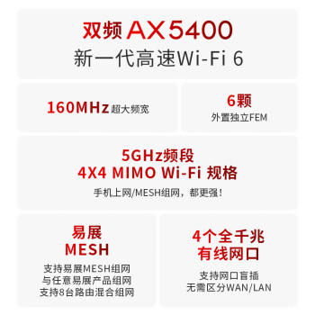 普联（TP-LINK） AX5400千兆无线路由器 WiFi6 5G双频高速网络 Mesh 游戏路由 智能家用穿墙 XDR5410易展版·玄鸟 商品图0