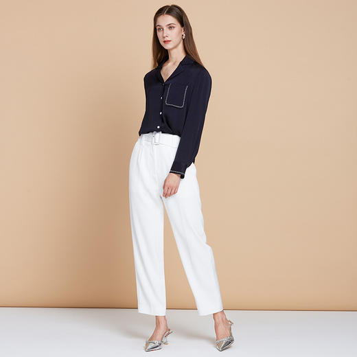 EITIE爱特爱春季新款高腰纯色显瘦通勤百搭干练裤子7305001 商品图8