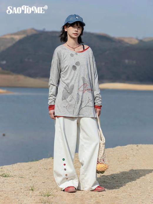 早乙女惠子saotome/STMCX252339/一字肩植物印花凉感长袖t 商品图0