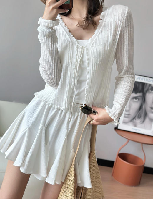 桑蚕丝木耳边针织空调衫开衫061903 商品图1