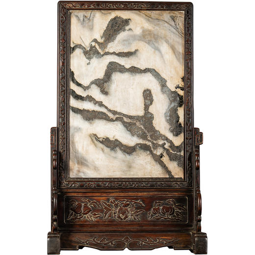 清中期	红木镶云石浮雕寿桃花卉卷草纹大插屏 商品图5