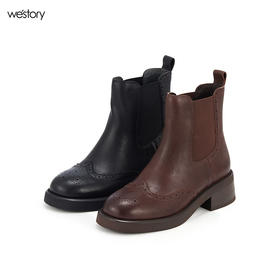 WESTORY2023年冬季新款英伦风休闲靴酷帅百搭切尔西靴时装靴烟筒靴女S23DS83451