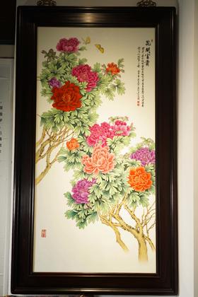 新粉彩花开富贵瓷板