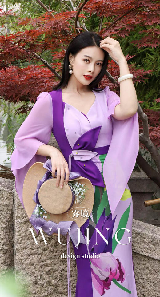 3205098 进口纹理蜂窝缎定位印花/韩国进口水晶乔其纱连衣裙 雾境 商品图6