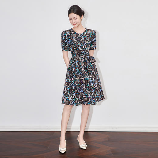 「高货wl」全新升级【铂金会员321/天猫429/差价108】(95945)洛诗琳优雅显瘦印花连衣裙2025夏季新款收腰气质大摆裙女 商品图0