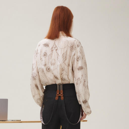 谜底衬衣长袖女2025秋季新品复古通勤复古印花绣花衬衫253MC1029 商品图2