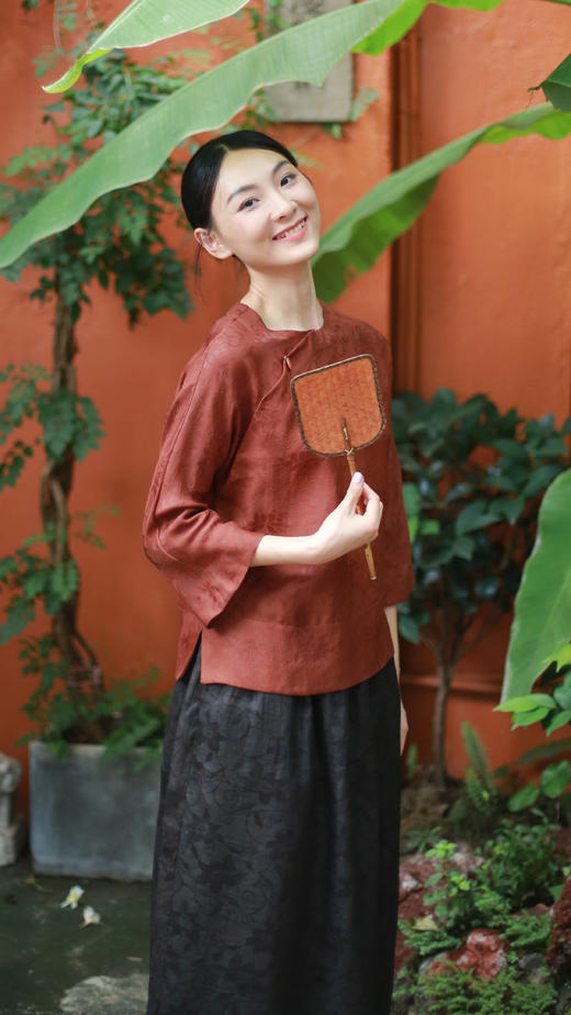 漫物记桑蚕丝四经绞罗红云纱玉扣斜襟短上衣XYS-W161 商品图2