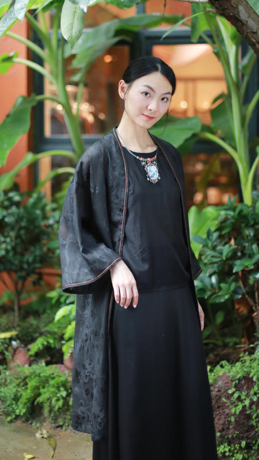 漫物记四经绞罗福瑞花绲边中长款外套XYS-W160 商品图0