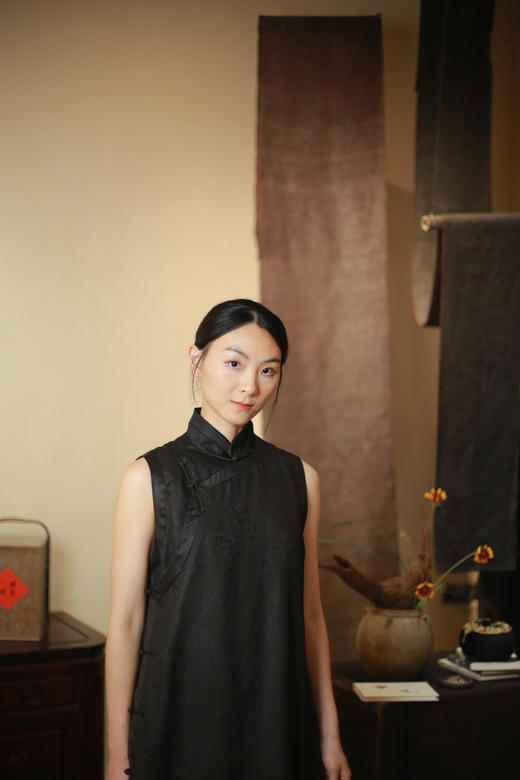 漫物记四经绞罗香云纱镶边立领斜襟中长马夹XYS-W167 商品图4