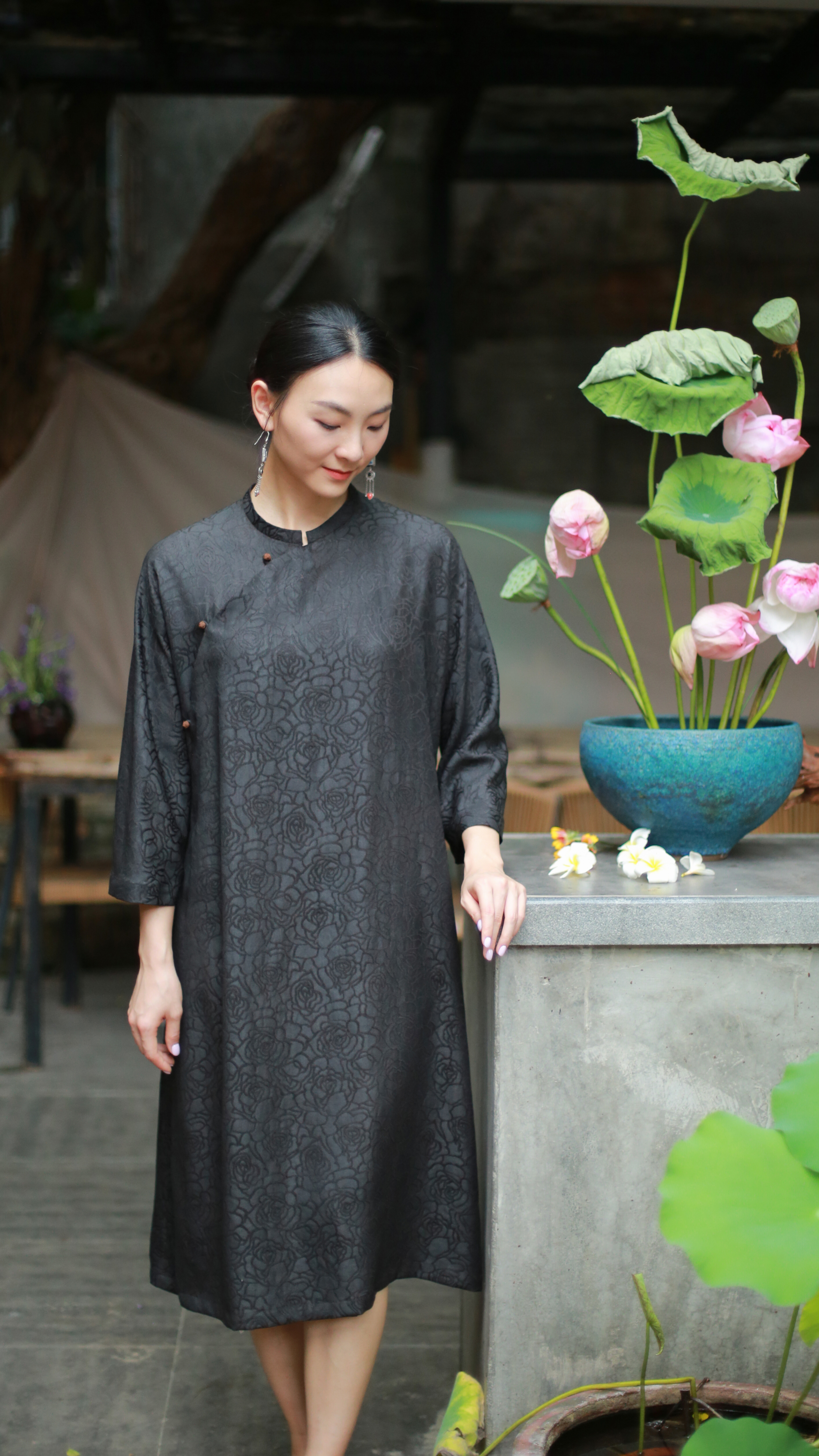 漫物记四经绞罗立领斜襟七粒扣袍子xys-249