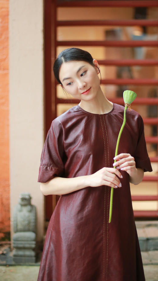 漫物记圆领系带红云纱连衣裙XYS-264 商品图3