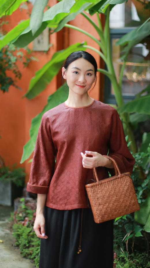 漫物记四经绞罗红云纱圆领长袖上衣XYS-W133 商品图1