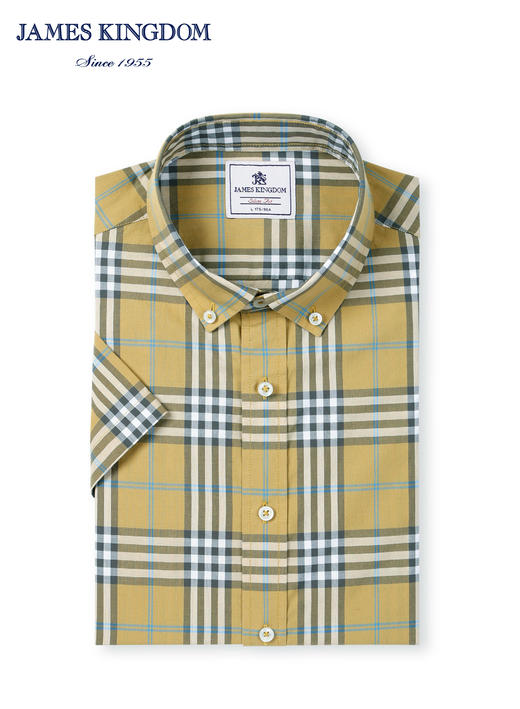 【1件99/2件180/3件258】占姆士100%纯棉男士衬衫短袖商务休闲扣领格子中青年全棉衬衣 商品图3