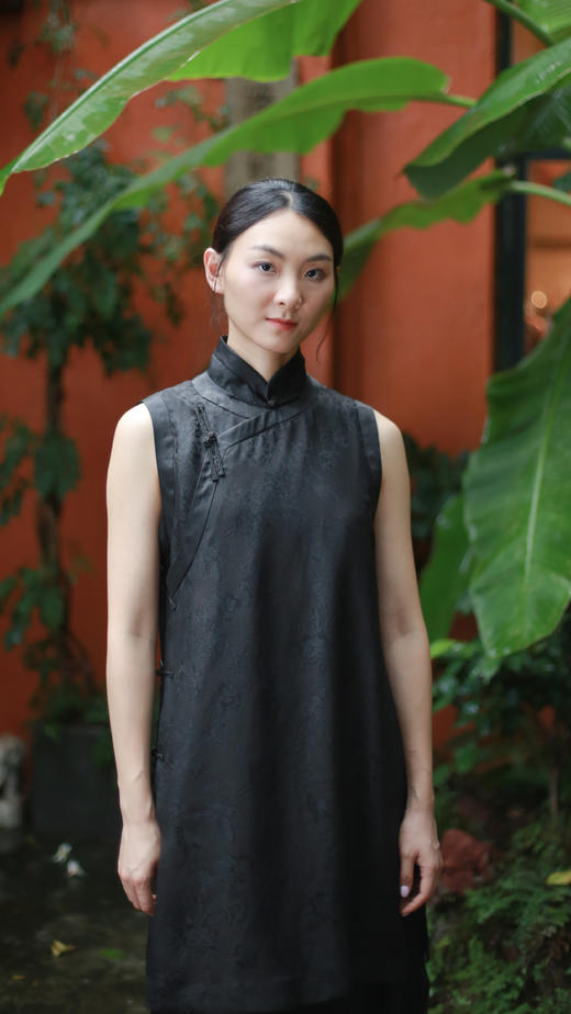 漫物记四经绞罗香云纱镶边立领斜襟中长马夹XYS-W167 商品图0