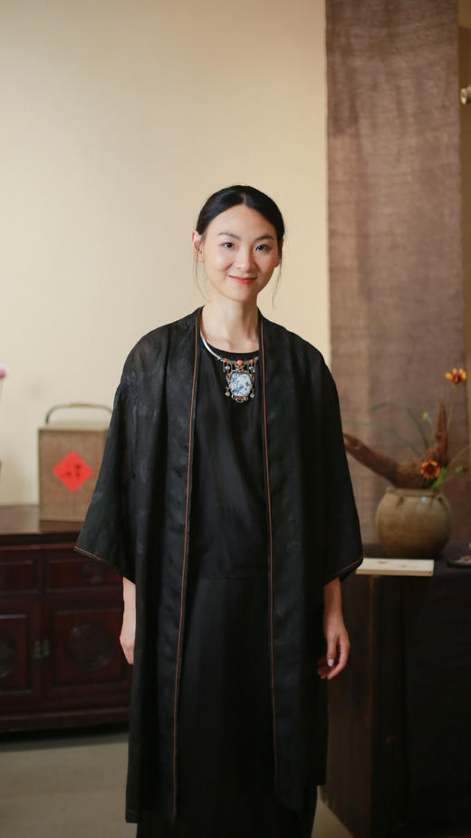 漫物记四经绞罗福瑞花绲边中长款外套XYS-W160 商品图3