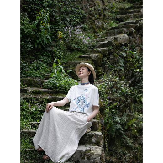 牧衣游原创 进口亚麻半身裙轻薄松紧腰显瘦质朴百搭宽松半裙 净山 商品图1