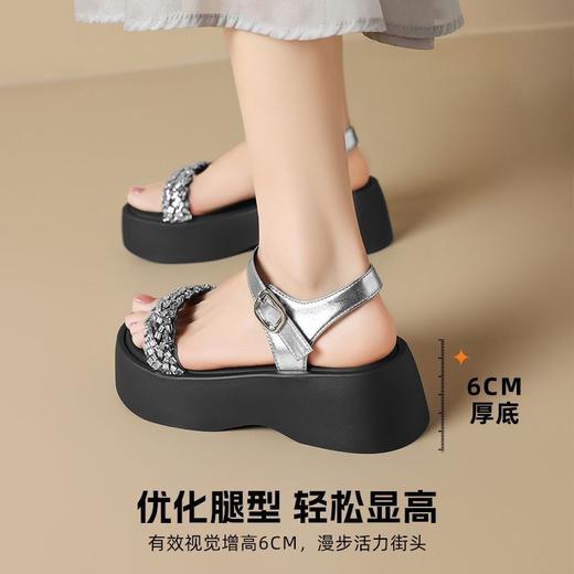 ZHR则则6CM厚底凉鞋女闪耀水钻凉鞋女外穿夏季韩版松糕鞋时装凉鞋 商品图2