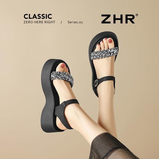 ZHR则则6CM厚底凉鞋女闪耀水钻凉鞋女外穿夏季韩版松糕鞋时装凉鞋 商品图9