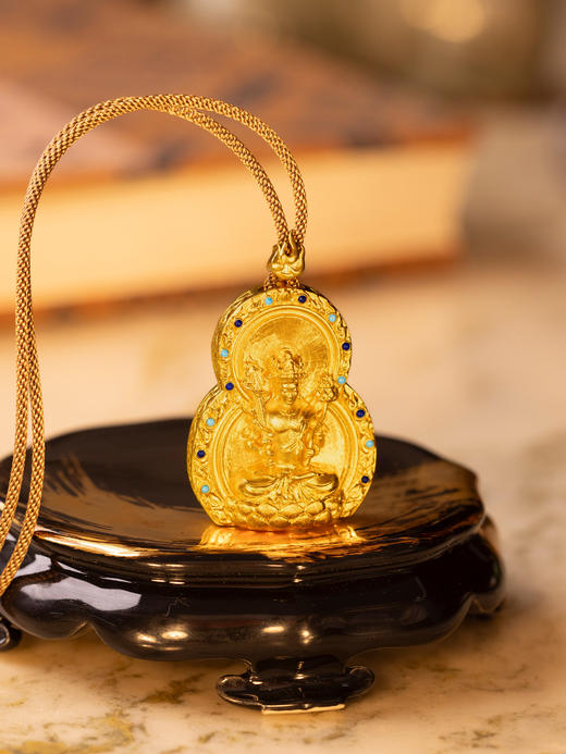 鹿鸣中式｜尊上虚空藏菩萨摩诃萨足金牌 古法手工黄金生肖牛虎足金吊坠项链 商品图2