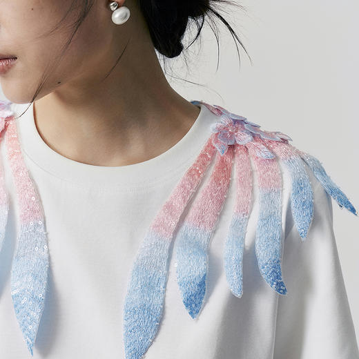 【林栖设计小店】【孟庭苇同款】手工钉珠T恤绣花2025秋季新款渐变上衣女T1953214 商品图3