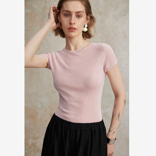 C+IMPRESS/西嘉小圆领短袖T恤女夏季修身显瘦针织上衣 商品图1