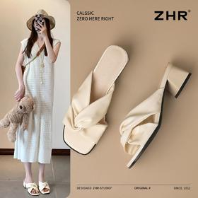 ZHR则则粗跟拖鞋女外穿2025新款夏季女鞋百搭配裙子法式一字拖鞋