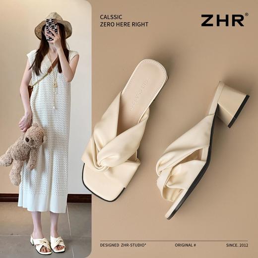 ZHR则则粗跟拖鞋女外穿2025新款夏季女鞋百搭配裙子法式一字拖鞋 商品图0