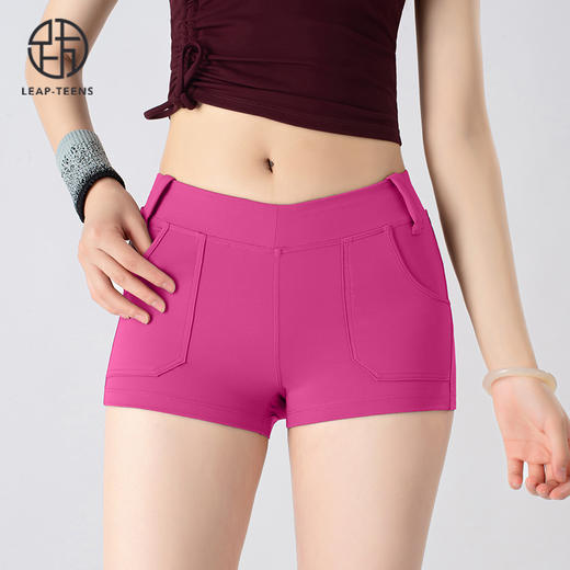 跃牌【小甜心】系列 瑜伽三分短裤跳操运动骑行裤弹力速干健身热裤美臀裤夏口袋517 商品图5