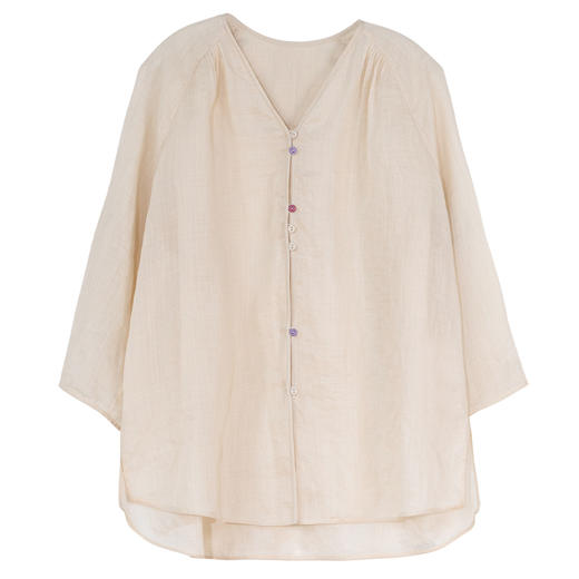 牧衣游原创净色苎麻套头衫新款轻薄清凉V领简约文艺百搭小衫 无疆 商品图4